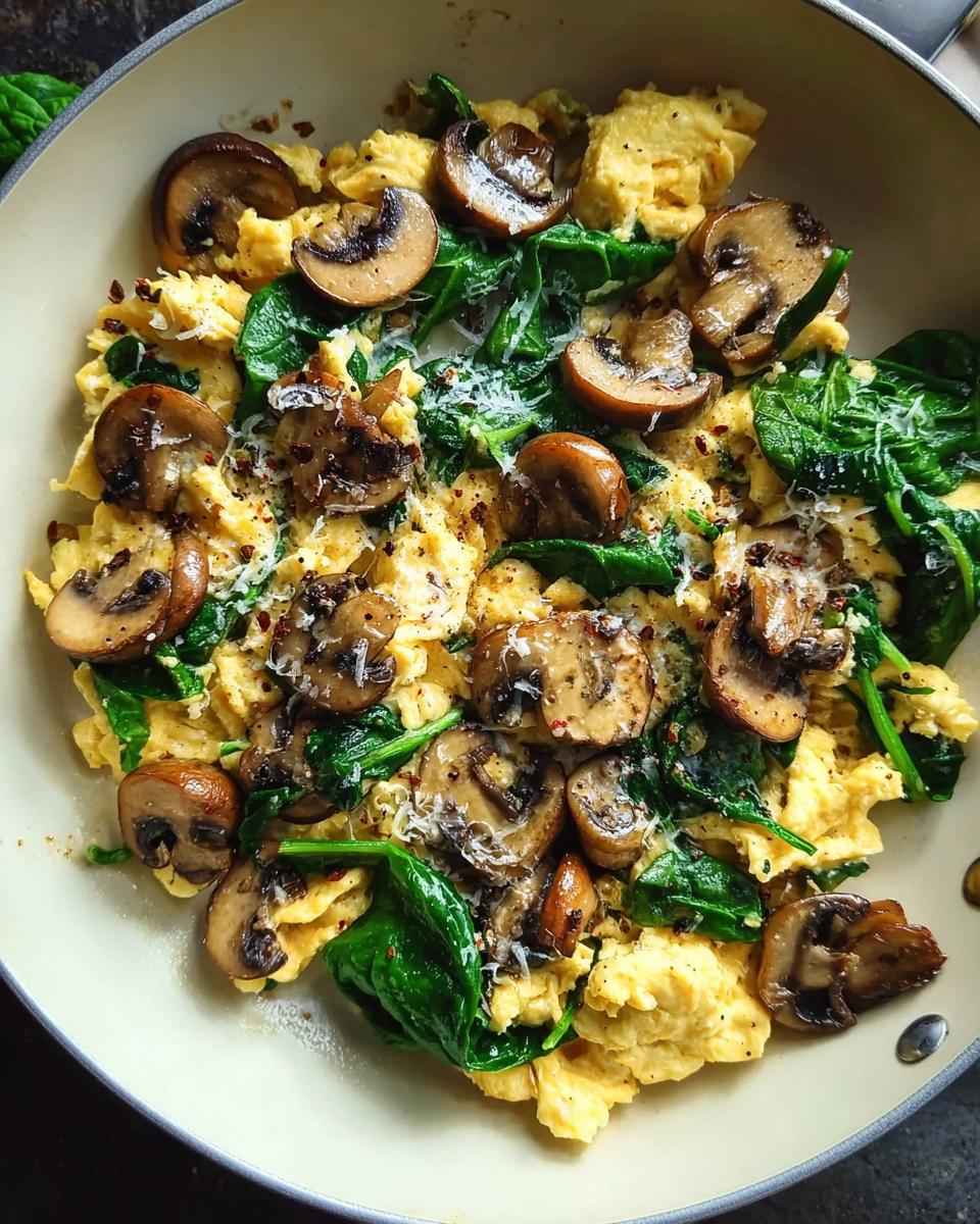 10-Minute Mushroom Spinach Scrambled Eggs (High-Protein)