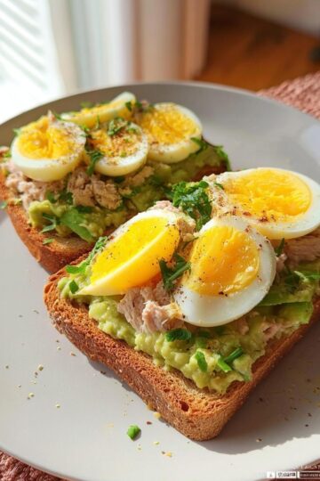 Avocado Tuna Toast with Boiled Eggs