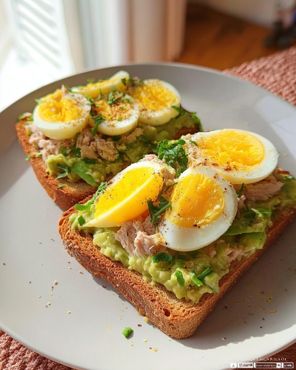 Avocado Tuna Toast with Boiled Eggs