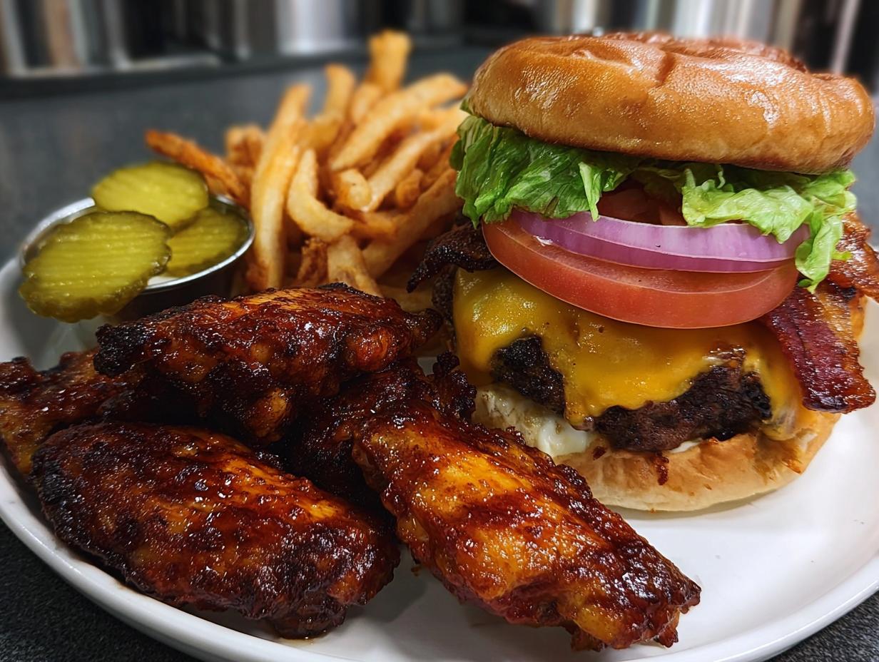 Beef Bacon Cheeseburger & BBQ Wing Platter - detail 1