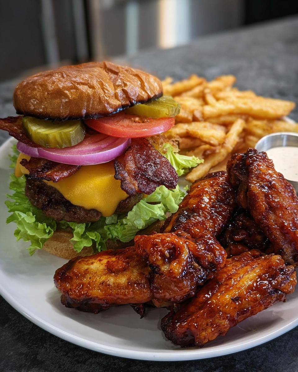 Beef Bacon Cheeseburger & BBQ Wing Platter