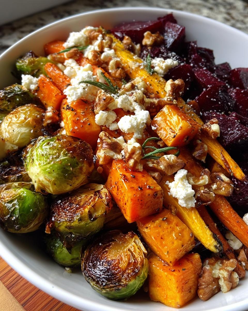 Caramelized Brussels Sprouts, Sweet Potato, Butternut Squash, Carrot & Beet Medley with Feta, Toasted Walnuts & Hot Honey Drizzle - detail 1