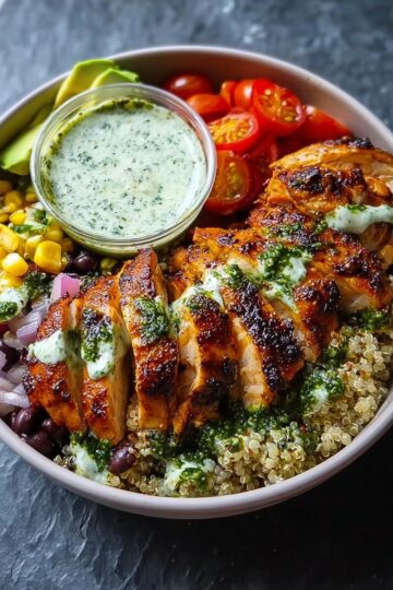 Chimichurri Grilled Chicken Bowl with Garlic Sauce