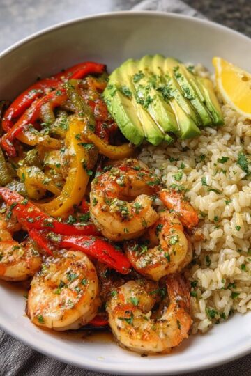 Cilantro Lime Shrimp and Roasted Pepper Power Bowl