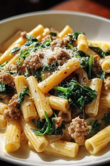 Creamy Ground Turkey Spinach Pasta