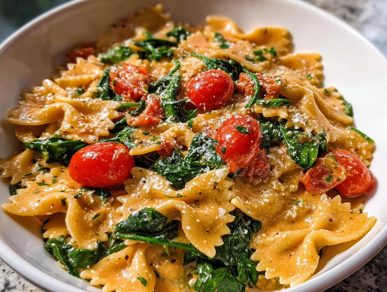 Creamy Spinach Tomato Farfalle Pasta