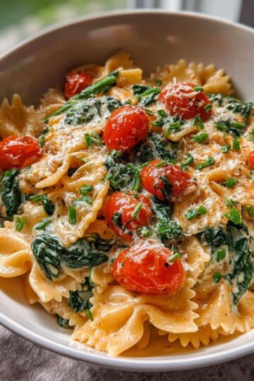 Creamy Spinach Tomato Farfalle Pasta