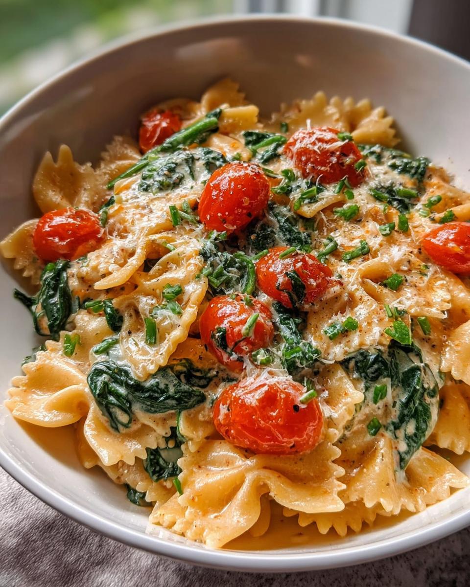 Creamy Spinach Tomato Farfalle Pasta