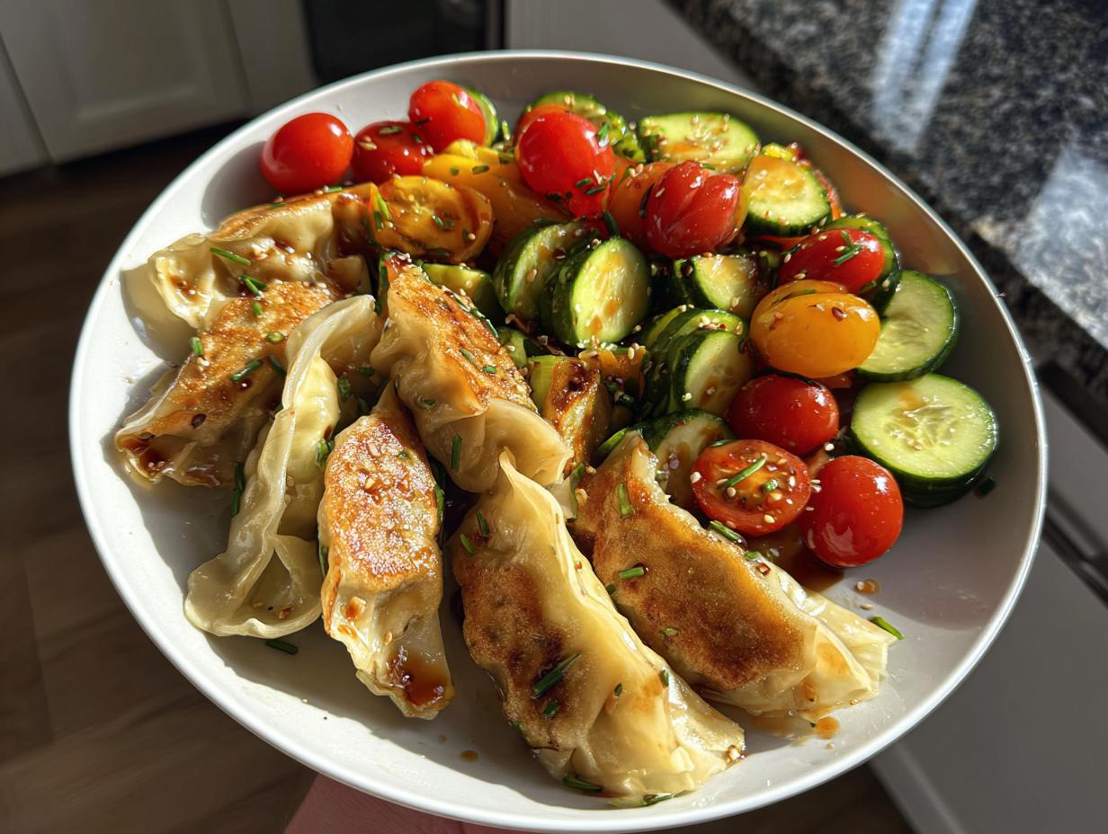 Crispy Chicken Potstickers with Fresh Cucumber Salad - detail 1