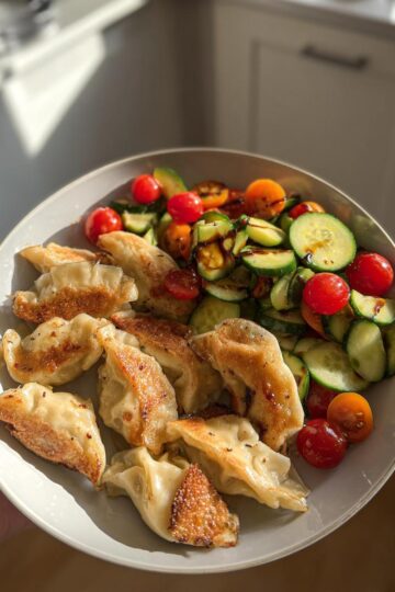 Crispy Chicken Potstickers with Fresh Cucumber Salad