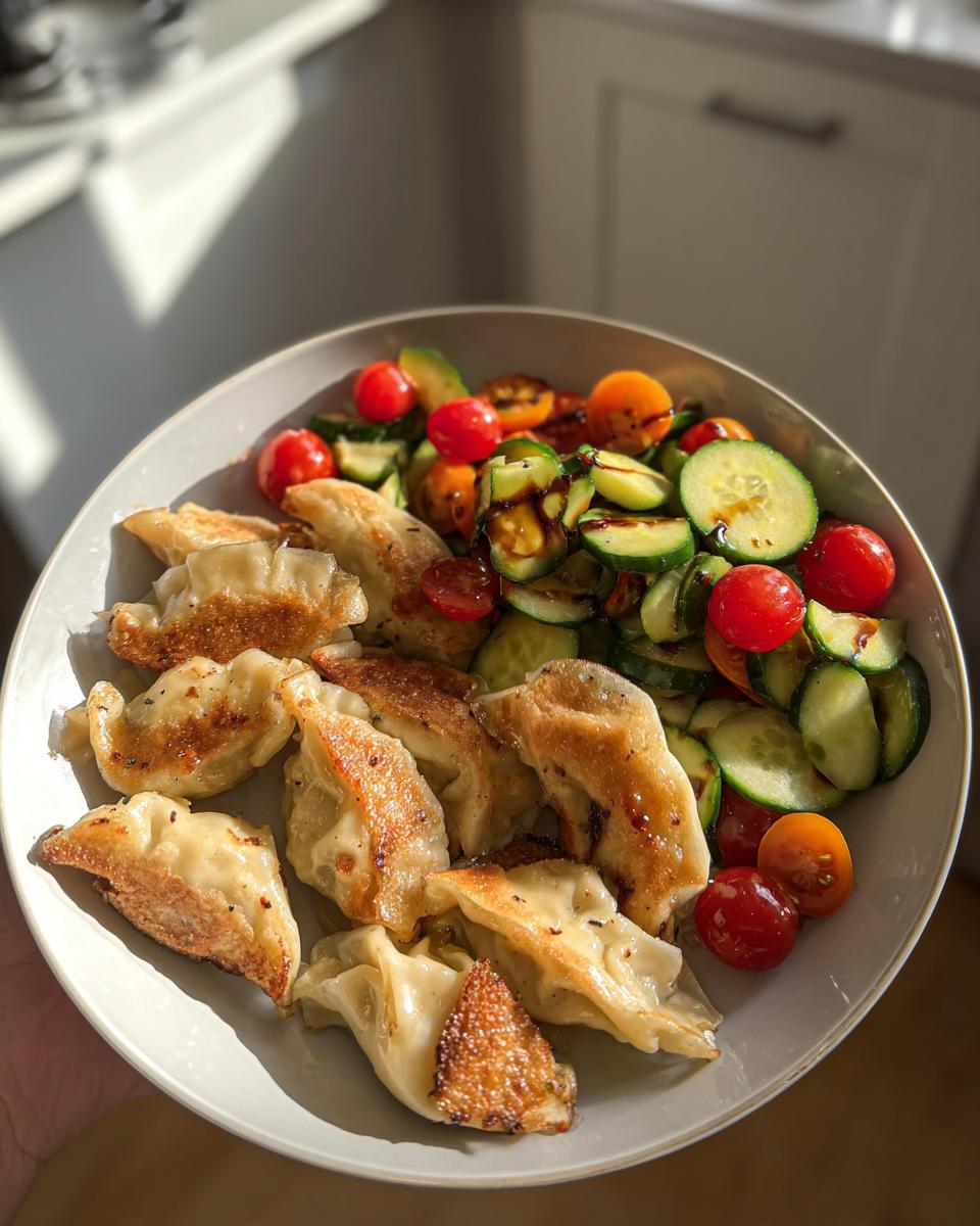 Crispy Chicken Potstickers with Fresh Cucumber Salad