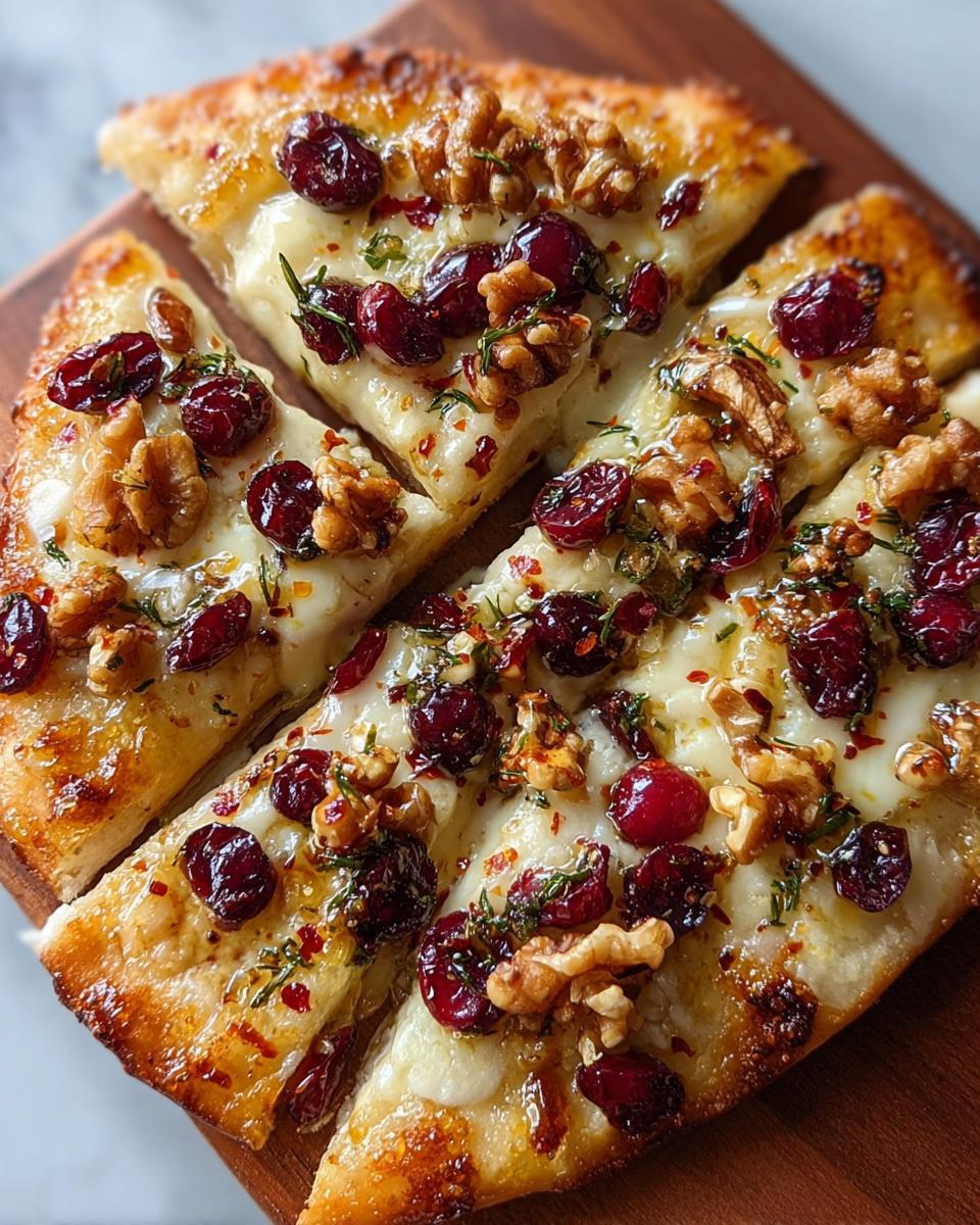 Crispy Flatbread with Brie, Cranberries, Walnuts & Hot Honey Drizzle - detail 1