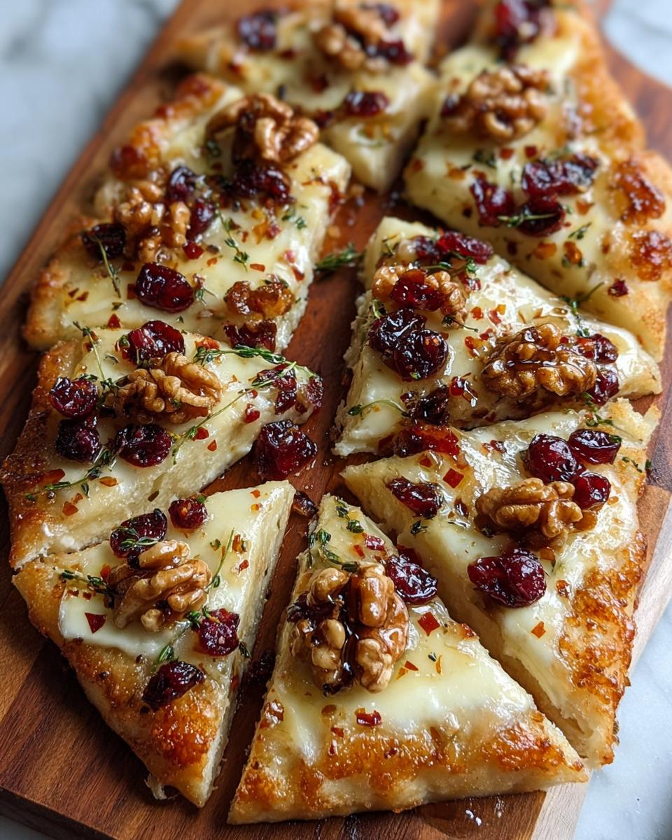 Crispy Flatbread with Brie, Cranberries, Walnuts & Hot Honey Drizzle