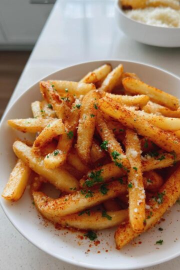 Crispy Garlic Parmesan Fries with Smoked Paprika