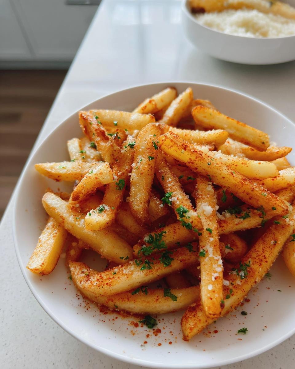 Crispy Garlic Parmesan Fries with Smoked Paprika