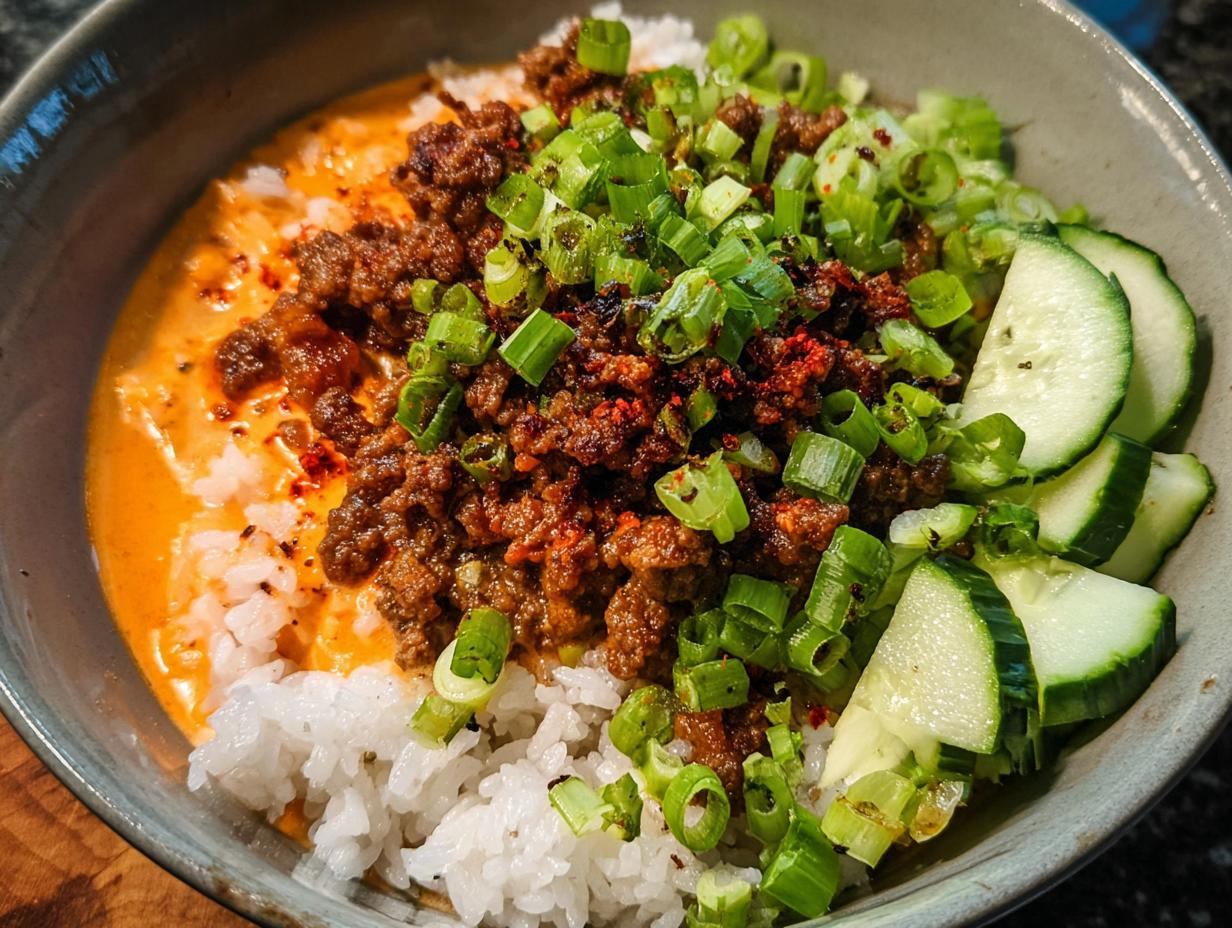 Crispy Ground Beef and Rice with Creamy Gochujang Broth - detail 1