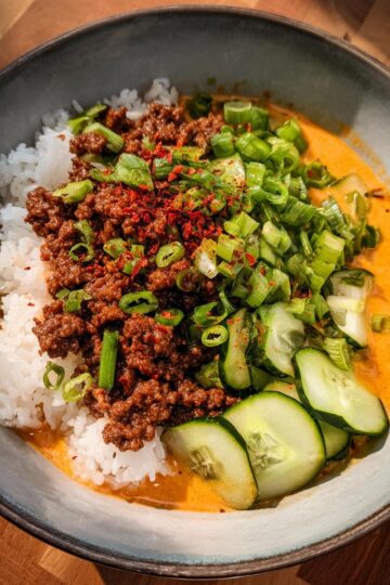 Crispy Ground Beef and Rice with Creamy Gochujang Broth