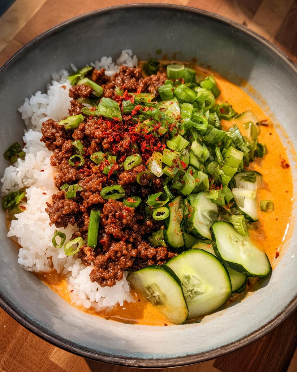 Crispy Ground Beef and Rice with Creamy Gochujang Broth