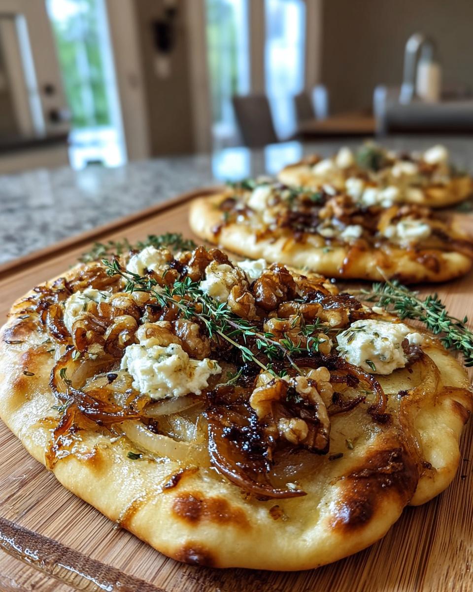 Crispy Naan Flatbread with Caramelized Onions, Brie, and Maple Walnuts
