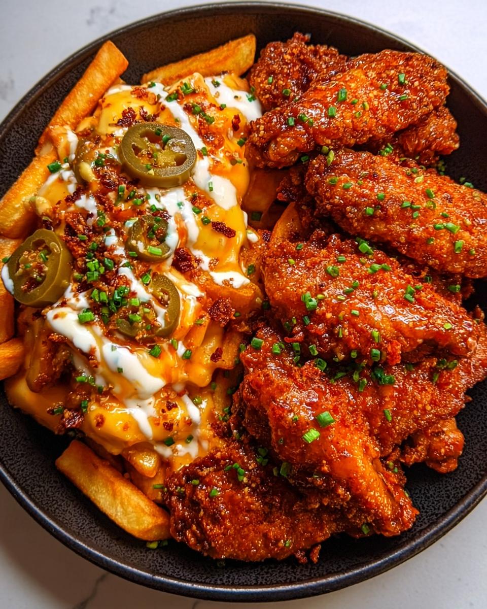 Crispy Saucy Wings with Loaded Cheesy Fries