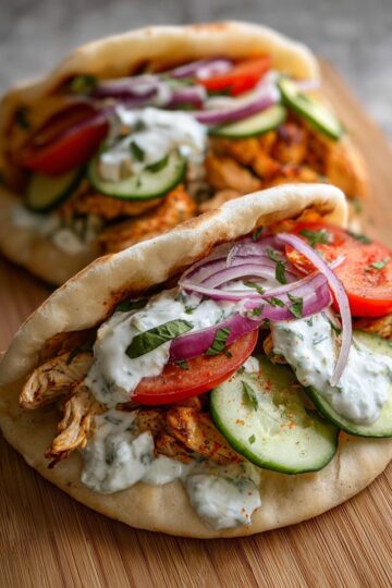 Crockpot Greek Chicken Pitas with Tzatziki