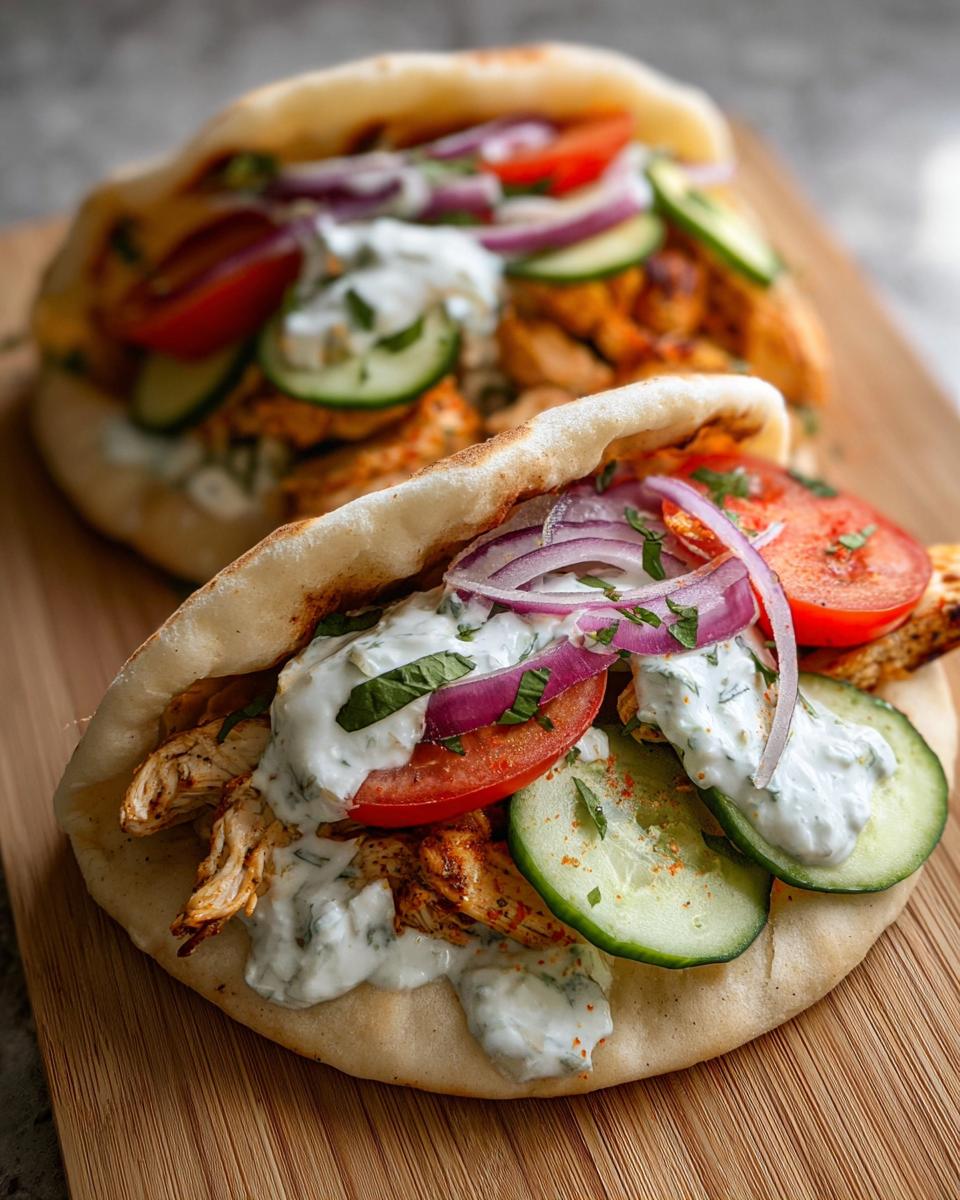 Crockpot Greek Chicken Pitas with Tzatziki