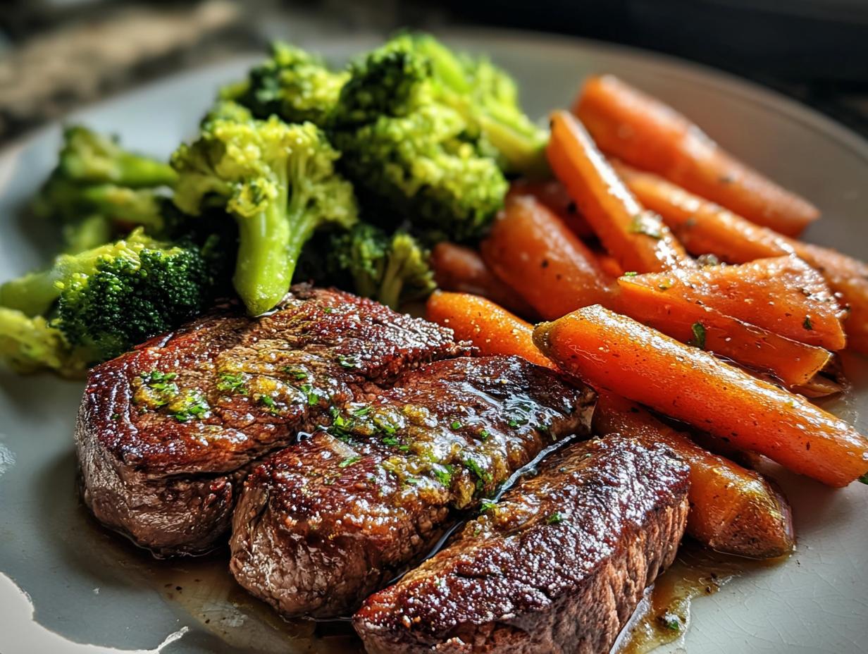 Garlic Butter Steak with Broccoli and Carrots