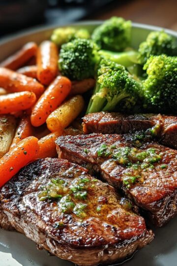Garlic Butter Steak with Broccoli and Carrots