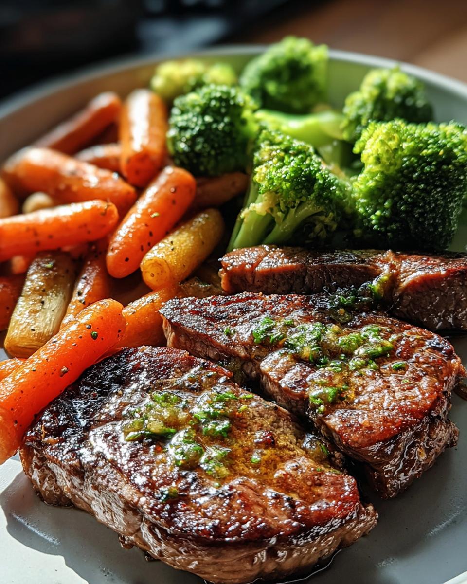Garlic Butter Steak with Broccoli and Carrots
