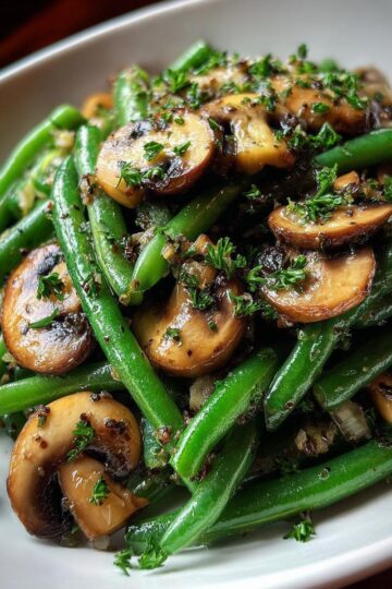 Garlic Green Beans with Mushrooms