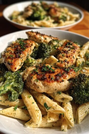 Garlic Parmesan Chicken with Roasted Broccoli Penne