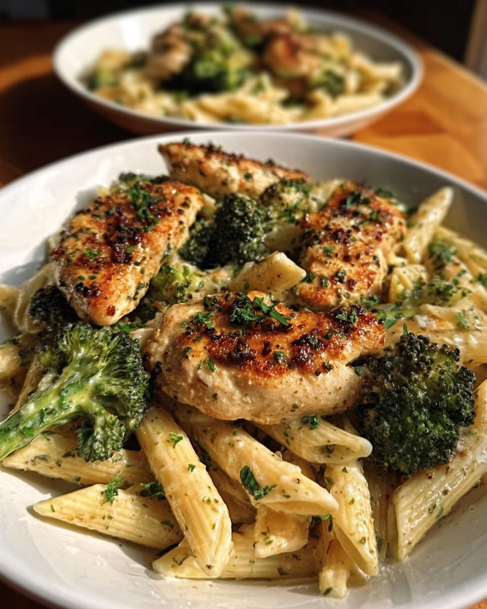 Garlic Parmesan Chicken with Roasted Broccoli Penne