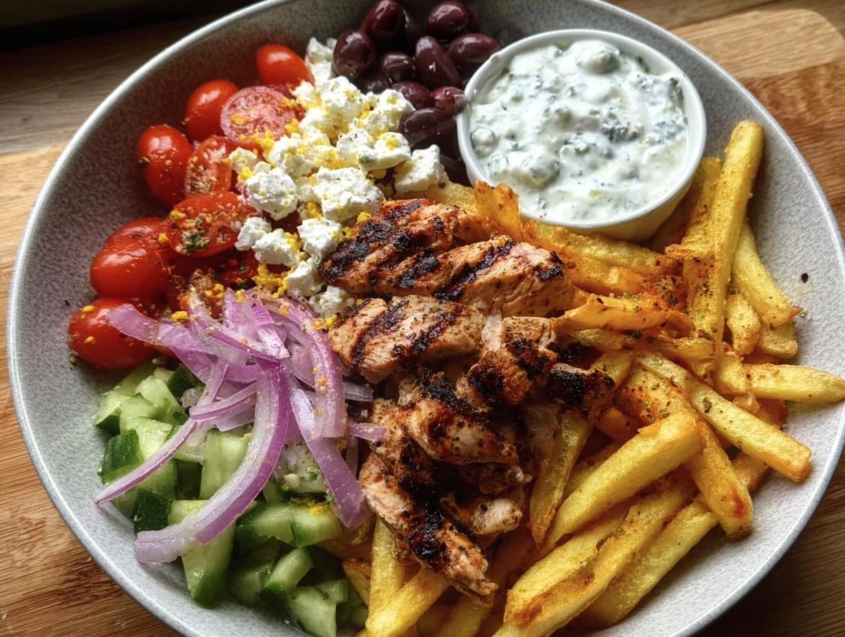 Greek Chicken Bowl with Fries and Tzatziki - detail 1