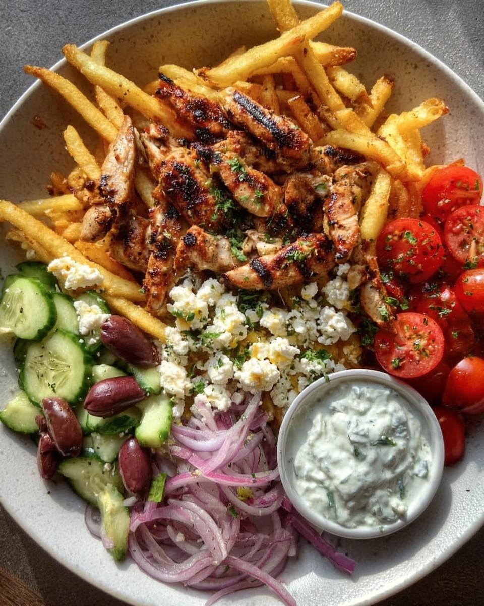 Greek Chicken Bowl with Fries and Tzatziki