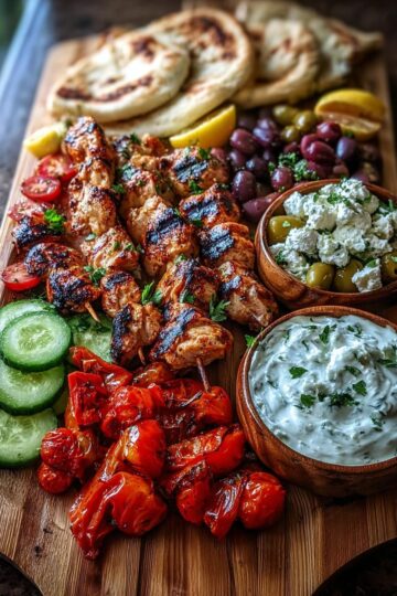 Greek Chicken Souvlaki Grazing Board Perfect for Festive Feasts
