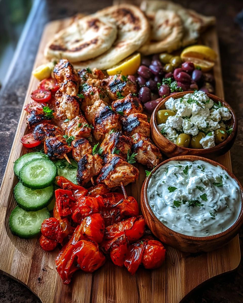 Greek Chicken Souvlaki Grazing Board Perfect for Festive Feasts