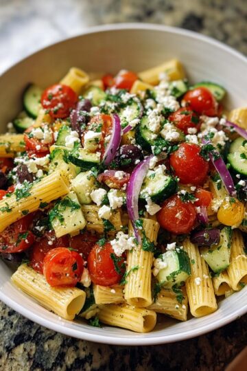 Greek Rigatoni Pasta Salad