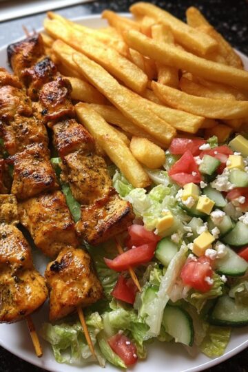 Grilled Chicken Skewers with Homemade Fries