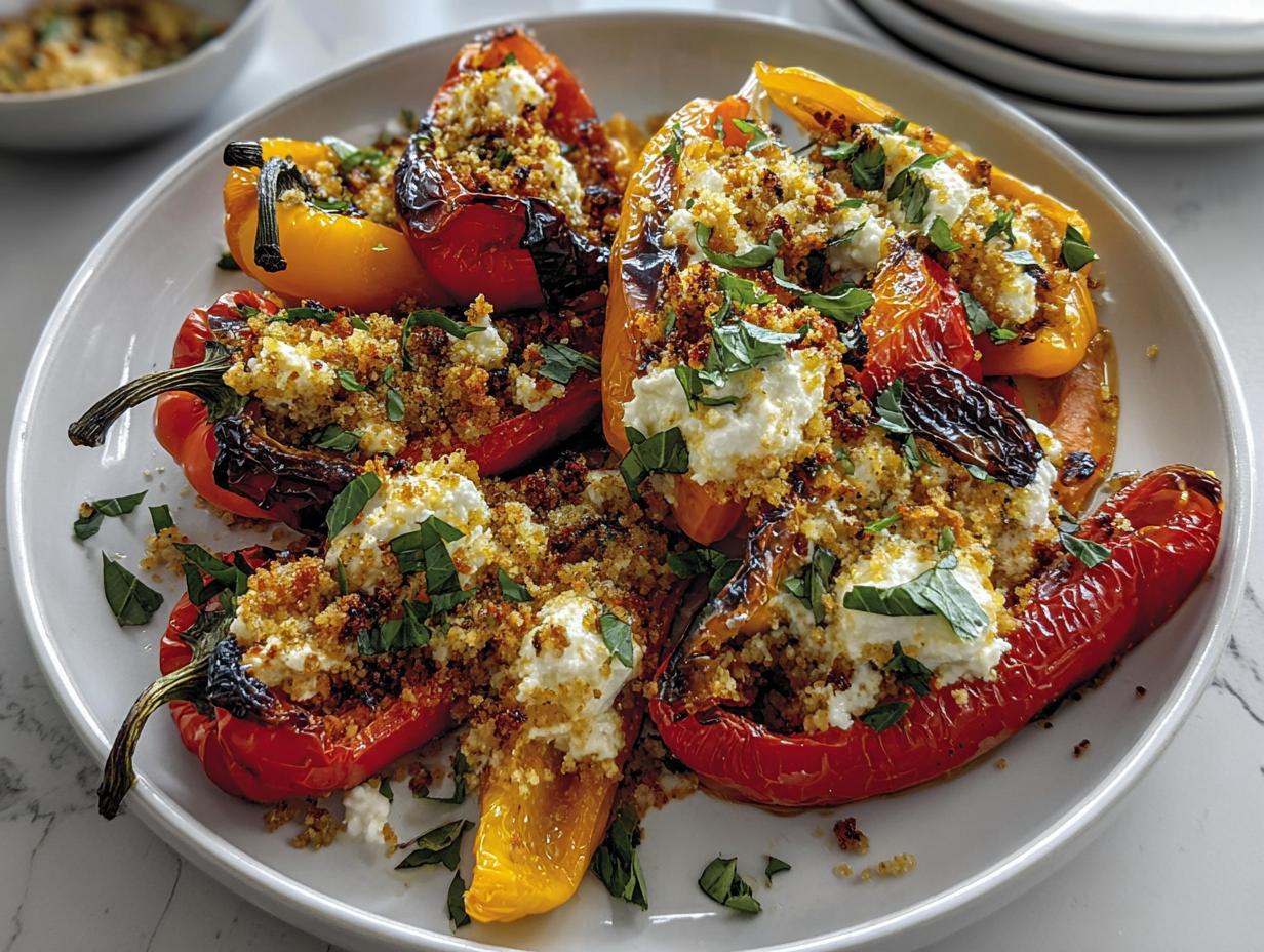 Grilled Marinated Peppers with Burrata and Crunchy Breadcrumbs - detail 1