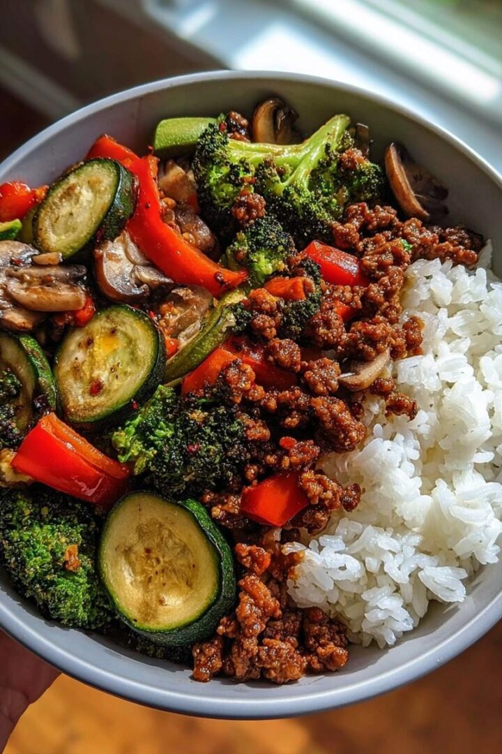 Ground Beef and Veggie Rice Bowl