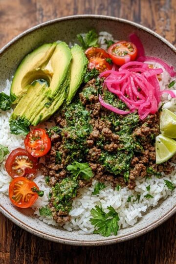 Ground beef chimichurri bowls