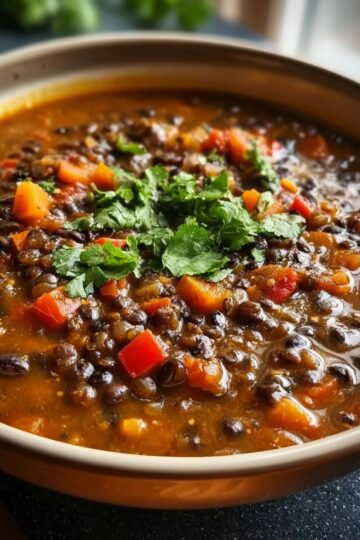 Hearty Protein-Packed Black Bean and Lentil Soup