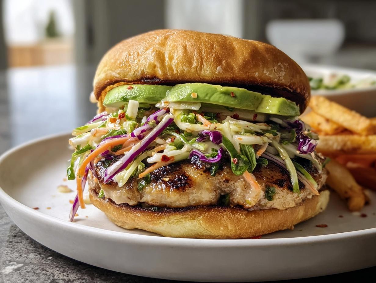 Juicy Sweet Chili Ground Chicken Burgers with Sesame Slaw - detail 1