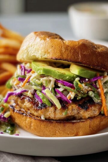 Juicy Sweet Chili Ground Chicken Burgers with Sesame Slaw