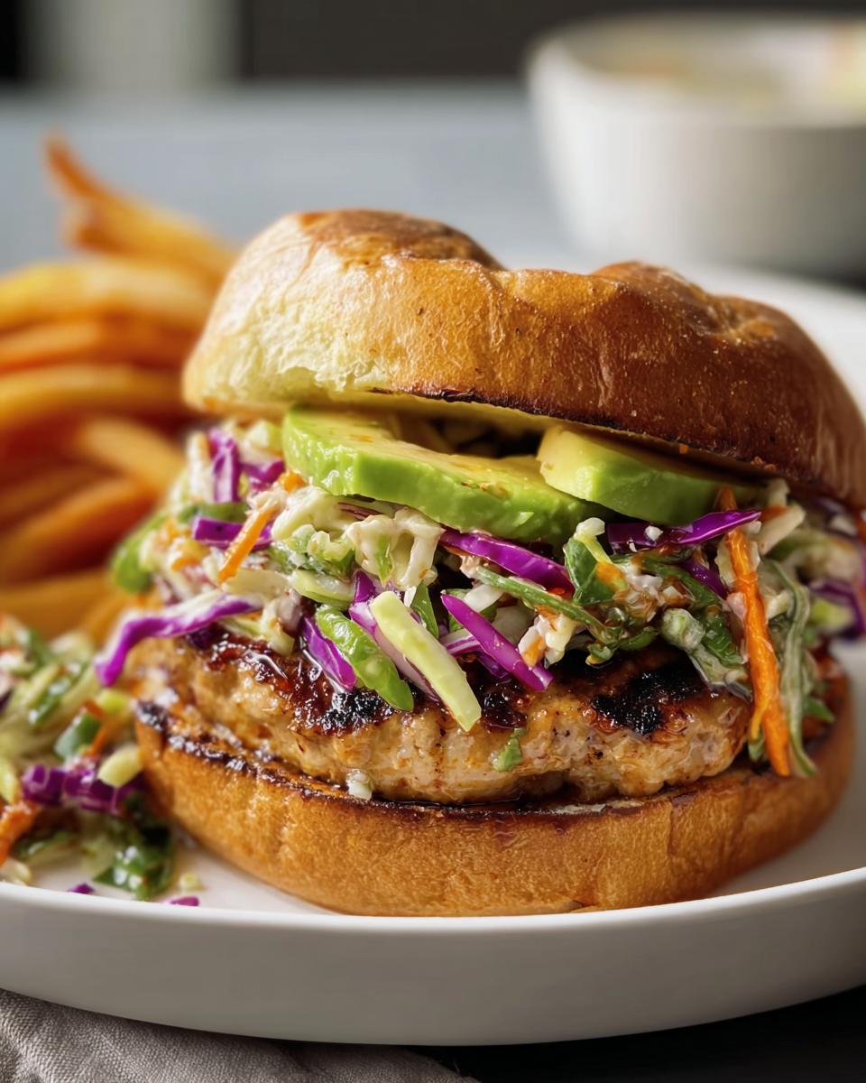 Juicy Sweet Chili Ground Chicken Burgers with Sesame Slaw