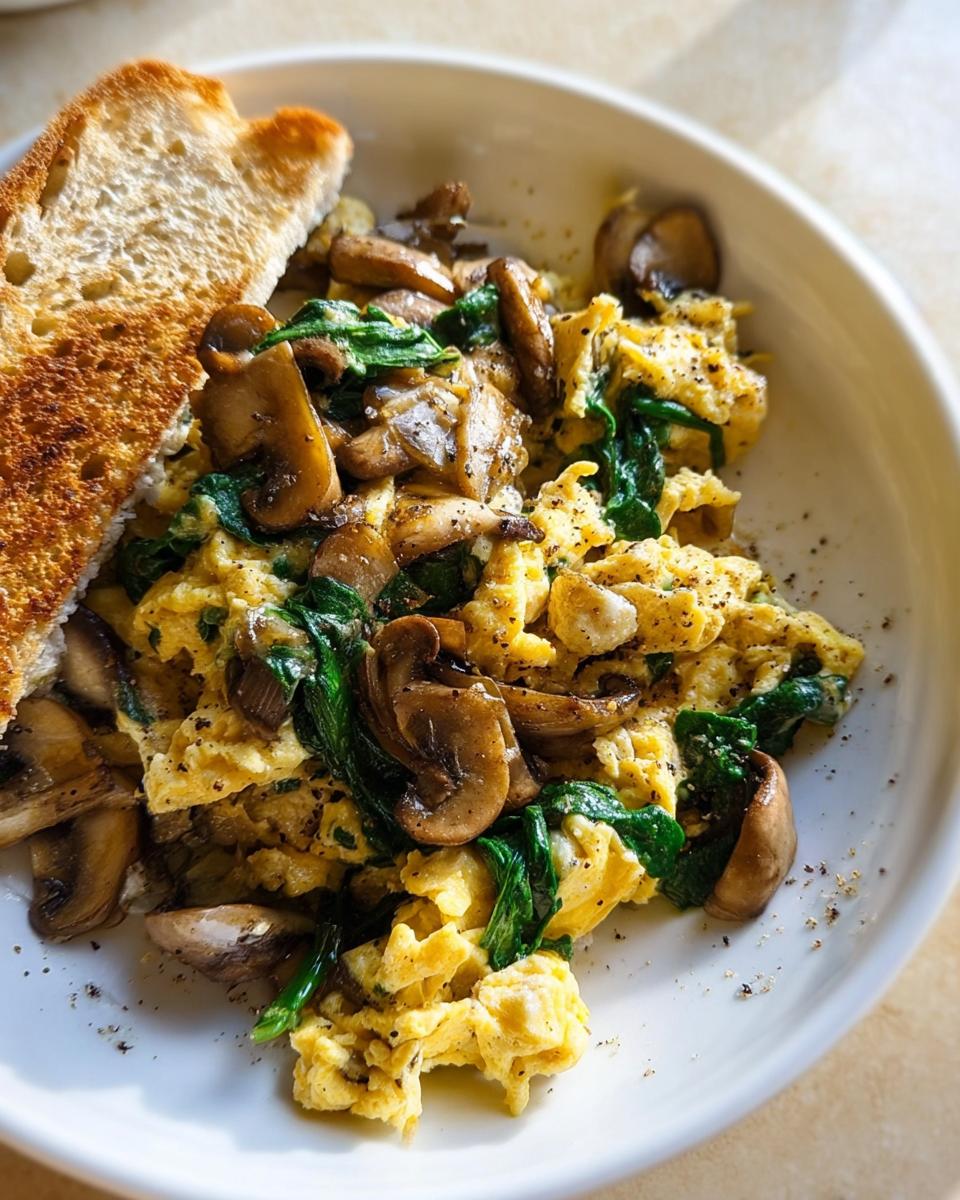Mushroom-Spinach Scrambled Eggs - detail 1