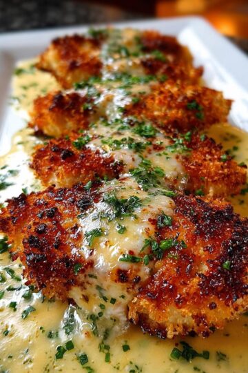 Parmesan Crusted Chicken With Creamy Garlic Sauce