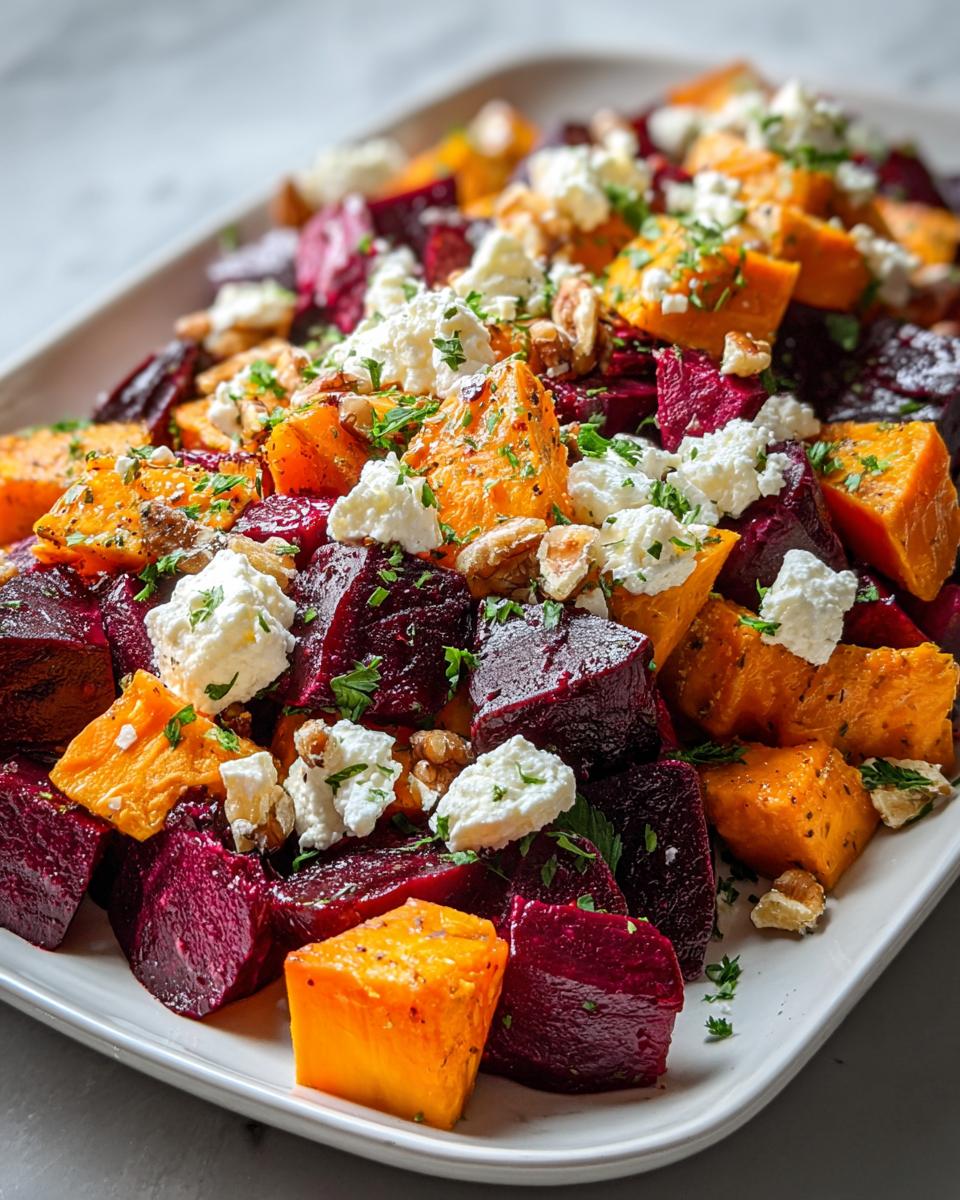 Roasted Beet and Sweet Potato Salad with Feta and Yogurt Dressing - detail 1