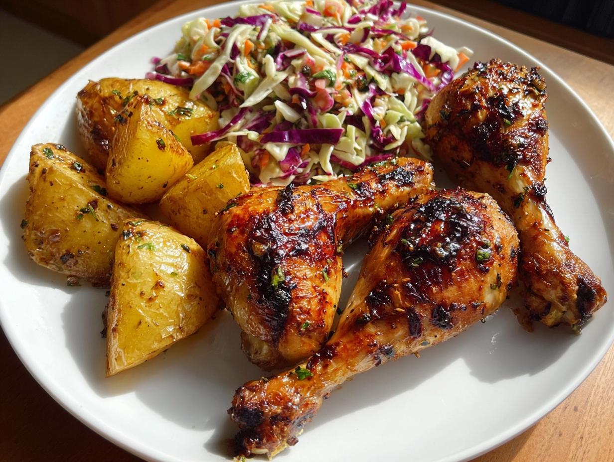 Roasted Chicken Drumsticks with Potatoes and Coleslaw - detail 1