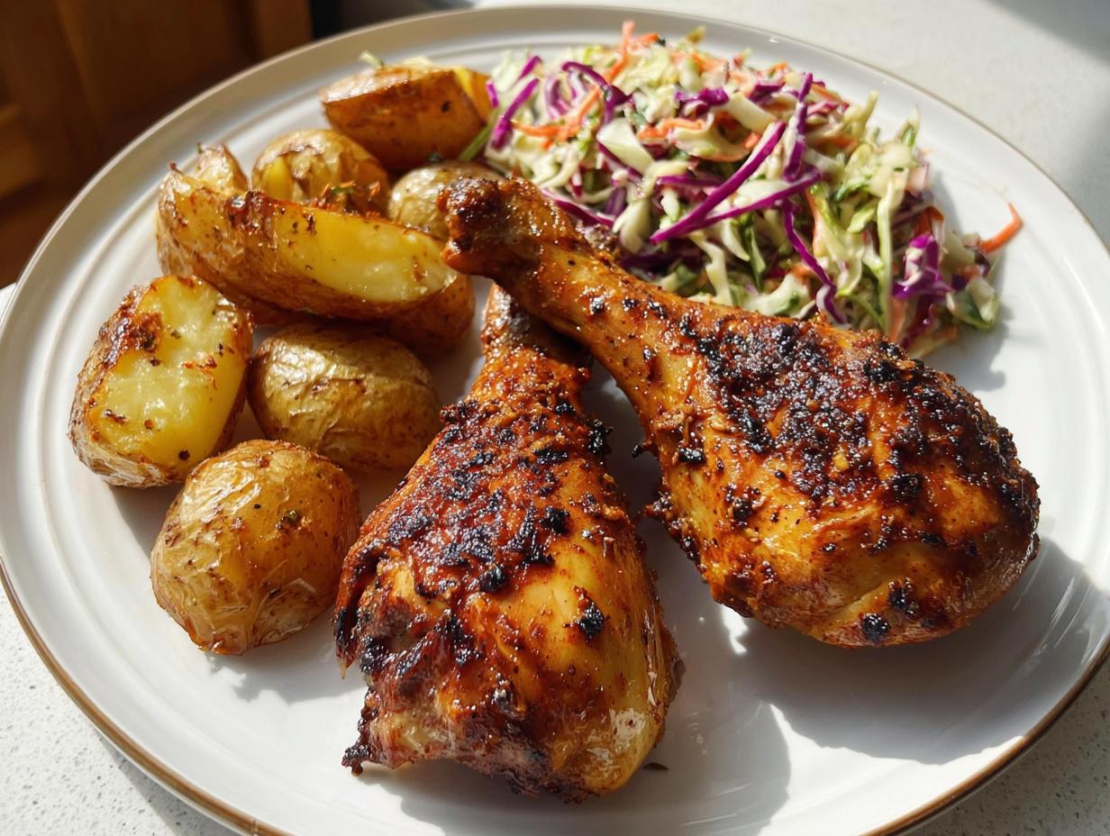 Roasted Chicken Drumsticks with Potatoes and Coleslaw - detail 2